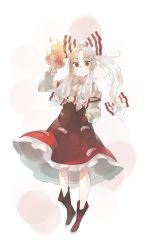 Rule 34 | 1girl, adapted costume, arm at side, blush, boots, bow, collared shirt, commentary, fire, fire, frilled skirt, frills, fujiwara no mokou, full body, hair bow, hand in pocket, hand up, highres, long hair, long sleeves, looking at viewer, o (crazyoton46), ofuda, ofuda on clothes, parted bangs, ponytail, red eyes, red footwear, red skirt, shirt, sidelocks, simple background, skirt, solo, suspender skirt, suspenders, touhou, white background, white bow, white hair, white shirt