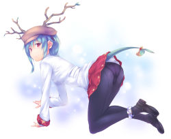 Rule 34 | 1girl, all fours, anklet, antlers, ass, hat, horns, jewelry, monster girl, nanakusa, original, panties, panties under pantyhose, pantyhose, pantyshot, skirt, solo, sweater, tail, trefoil, underwear, upskirt