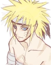 Rule 34 | 1boy, aged up, artist request, bandages, blonde hair, blue eyes, headband, male focus, naruto, naruto (series), simple background, sketch, solo, uzumaki naruto