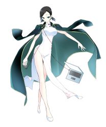 Rule 34 | 10s, 1girl, black hair, blue eyes, breasts, chinese clothes, computer, devil survivor, devil survivor 2, dress, highres, impossible clothes, impossible dress, jacket, jacket on shoulders, kanno fumi, laptop, large breasts, low twintails, mattari yufi, mouse (computer), pale skin, short hair, solo, twintails, usb, white dress