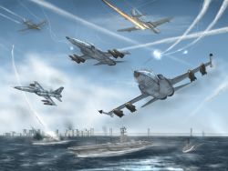 Rule 34 | ace combat, ace combat 5, aegis guided missile cruiser, aerial battle, aircraft, aircraft carrier, airplane, bad id, bad pixiv id, bae nimrod, battle, bomb, bridge, commentary, contrail, cruiser, damaged, day, explosion, explosive, f-5, fighter jet, flying, jet, military, military vehicle, missile, no humans, ocean, ofs kestrel, ragi (00203), ship, vehicle focus, warship, watercraft