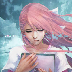 Rule 34 | 1girl, absurdres, copyright name, crying, digital dissolve, dress, earrings, eyelashes, highres, jewelry, lips, long hair, monori rogue, pink hair, rin (shelter), shelter (song), sky, solo, star (sky), starry sky, stud earrings, tears, white dress