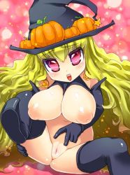Rule 34 | blush, breasts, halloween, hat, inverted nipples, large breasts, nipples, pussy, smile, witch hat