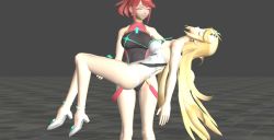 Rule 34 | carrying, competition swimsuit, closed eyes, fainting, mythra (radiant beach) (xenoblade), mythra (xenoblade), non-web source, one-piece swimsuit, princess carry, pyra (pro swimmer) (xenoblade), pyra (xenoblade), ryona, smile, swimsuit, unconscious, xenoblade chronicles (series), xenoblade chronicles 2