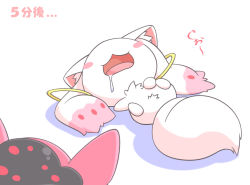 10s blush_stickers charlotte_(madoka_magica) drooling kyubey mahou_shoujo_madoka_magica mahou_shoujo_madoka_magica_(anime) nettsuu no_humans saliva simple_background sleeping