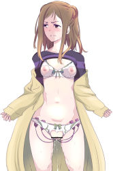 Rule 34 | 10s, 1girl, blush, breastless clothes, breasts, brown hair, censored, clothes lift, coat, crotchless, crotchless panties, double bun, inami sakura, inverted nipples, kyoukai no kanata, looking away, multiple insertions, navel, nippleless clothes, nipples, open clothes, open coat, panties, pussy, pussy juice, sex toy, shirt lift, short hair, small breasts, solo, sweat, tears, too many, too many sex toys, touge hiro, underwear, vibrator, vibrator under clothes, vibrator under panties