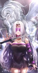 Rule 34 | 1girl, black thighhighs, blindfold, breasts, chamsaechi, closed mouth, facial mark, fate/grand order, fate/stay night, fate (series), forehead mark, highres, holding, holding weapon, horse, long hair, medusa (fate), medusa (rider) (fate), pegasus, pink hair, solo, thighhighs, very long hair, weapon