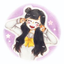 Rule 34 | 1girl, black hair, hair bun, happy, kobayashi aika, long hair, love live!, love live! sunshine!!, school uniform, single hair bun, smile, solo, voice actor