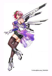Rule 34 | 1girl, alisa boskonovich, android, ass, boots, breasts, detached sleeves, flower, full body, gloves, green eyes, hair flower, hair ornament, high heel boots, high heels, lace, lace-trimmed legwear, lace trim, large breasts, mechanical wings, multicolored hair, namco, official art, pink hair, red hair, see-through, short hair, shorts, showgirl skirt, sideboob, solo, split-color hair, tekken, tekken blood vengeance, tekken tag tournament 2, thighhighs, two-tone hair, white gloves, wings, yamashita shun&#039;ya