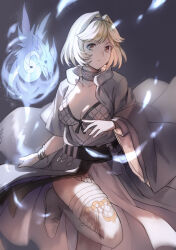 1girl bacon_828 belt_around_waist blonde_hair boots breasts brown_eyes cleavage cloak collar collarbone djeeta_(granblue_fantasy) granblue_fantasy hairband highres leviathan_(granblue_fantasy) looking_at_viewer manadiver_(granblue_fantasy) medium_breasts short_hair solo thigh_boots waist_bag