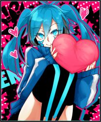 Rule 34 | !?, 1girl, bad id, bad pixiv id, blue eyes, blue hair, ene (kagerou project), headphones, heart, kagerou project, long hair, skirt, smile, solo, tong1494, twintails