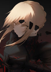 Rule 34 | 1girl, absurdres, armor, armored dress, artoria pendragon (all), artoria pendragon (fate), black dress, blonde hair, dress, fate/stay night, fate (series), floating hair, gauntlets, hair between eyes, highres, paszuto, saber alter, short hair with long locks, sidelocks, solo, upper body, yellow eyes