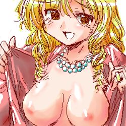 Rule 34 | artist request, blonde hair, blush, breasts, jewelry, lowres, necklace, nipples, yellow eyes