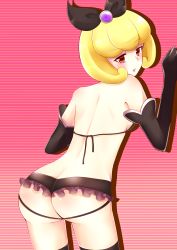 Rule 34 | 10s, 1girl, ass, back, bad id, bad pixiv id, blonde hair, blush, bra, butt crack, frills, from behind, gloves, happinesscharge precure!, highres, looking back, md5 mismatch, mochinya21, precure, queen mirage, red eyes, resolution mismatch, ribbon, solo, thighhighs, thong, underwear