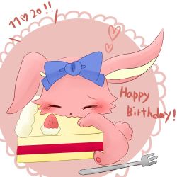 Rule 34 | artist request, rabbit, cake, character request, eating, closed eyes, furry, jewelpet, ribbon