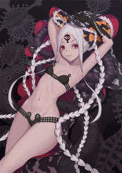 Rule 34 | 1girl, abigail williams (fate), abigail williams (swimsuit foreigner) (fate), abigail williams (swimsuit foreigner) (first ascension) (fate), armpits, arms behind head, arms up, baeg mi, bare shoulders, bikini, black bikini, black bow, bow, breasts, collarbone, colored skin, double bun, fate/grand order, fate (series), forehead, hair bun, highres, keyhole, long hair, multiple bows, navel, orange bow, parted bangs, red eyes, sidelocks, small breasts, smile, swimsuit, tentacles, thighs, third eye, very long hair, white hair, white skin