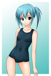 Rule 34 | blue eyes, blue hair, fukuoka katsumi, misaki (fukuoka katsumi), original, school swimsuit, side ponytail, solo, swimsuit