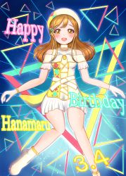 Rule 34 | 1girl, absurdres, amazing travel dna, artist name, artist request, bare legs, bare shoulders, belt, blush, brown hair, collarbone, dress, female focus, gloves, hat, high heels, highres, kunikida hanamaru, light brown hair, long hair, looking at viewer, love live!, love live! school idol festival, love live! sunshine!!, mayocha2192, off shoulder, outstretched arms, skirt, solo, triangle hair ornament, wasawasabidayo, white belt, white dress, white gloves, white high heels, white skirt, yellow eyes