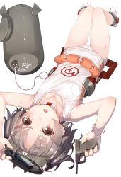 Rule 34 | 10s, 1girl, bad id, bad pixiv id, black hair, diving mask, diving mask on head, goggles, goggles on head, gun, kantai collection, maru-yu (kancolle), one-piece swimsuit, partially submerged, revision, school swimsuit, short hair, solo, swimsuit, takuan (takuan0907), weapon, white school swimsuit, white one-piece swimsuit