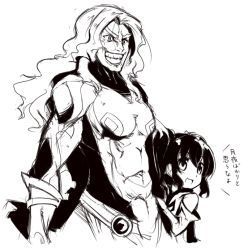 Rule 34 | 00s, 1boy, 1girl, abs, anise tatlin, auru t, barbatos goetia, hetero, hug, long hair, monochrome, muscular, size difference, smile, tales of (series), tales of destiny 2, tales of the abyss, translation request