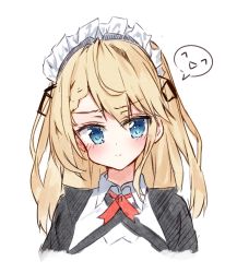 Rule 34 | 1girl, :d, ^ ^, black jacket, blonde hair, blue eyes, blush, closed eyes, closed mouth, collared shirt, commentary request, cropped torso, g36 (mod3) (girls&#039; frontline), girls&#039; frontline, head tilt, highres, jacket, korean commentary, long hair, looking at viewer, maid headdress, mod3 (girls&#039; frontline), open clothes, open jacket, open mouth, original, shirt, simple background, smile, solo, spoken expression, tandohark, white background, white shirt