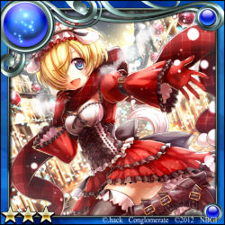 Rule 34 | .hack//, 10s, 1girl, 2012, :d, ayato (kinoto), black thighhighs, blonde hair, blue eyes, boots, frills, gloves, guilty dragon, hair over one eye, hairband, juliet sleeves, long sleeves, luna (guilty dragon), open mouth, outstretched hand, puffy sleeves, red skirt, short hair, skirt, smile, solo, star (symbol), thighhighs