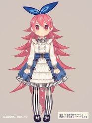 Rule 34 | 1girl, artist name, flaky (happy tree friends), full body, hair between eyes, happy tree friends, kab00m chuck, long hair, looking at viewer, pantyhose, red eyes, red hair, simple background, solo, standing, striped clothes, striped pantyhose, translation request, vertical-striped clothes, vertical-striped pantyhose, very long hair