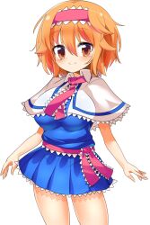 Rule 34 | 1girl, alice margatroid, blue dress, blush, breasts, capelet, closed mouth, collared capelet, commentary request, cookie (touhou), cowboy shot, dress, frilled capelet, frilled hairband, frilled necktie, frilled sash, frills, hair between eyes, hairband, highres, hinase (cookie), large breasts, lets0020, long bangs, looking at viewer, necktie, orange eyes, orange hair, pink hairband, pink necktie, pink sash, sash, short hair, simple background, smile, solo, touhou, transparent background, white capelet