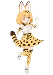 Rule 34 | 1girl, animal ears, blonde hair, cat ears, cat girl, cat tail, kemono friends, kemono friends 2, looking at viewer, official art, serval (kemono friends), short hair, simple background, solo, tail, yellow eyes