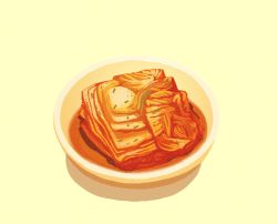 Rule 34 | bowl, food, food focus, jisoo kim, kimchi, no humans, original, shadow, simple background, vegetable, yellow background