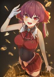 Rule 34 | 1girl, bare shoulders, highres, hololive, houshou marine, open mouth, red eyes, red hair, short hair, solo, twintails, virtual youtuber, yellow eyes, yuzf