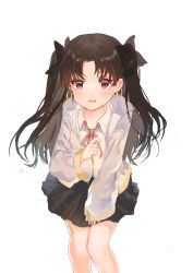 Rule 34 | 1girl, absurdres, aged down, black skirt, breasts, brown hair, collared shirt, dress shirt, fate/grand order, fate (series), highres, ishtar (fate), leaning forward, mada (shizhou), open mouth, parted bangs, red eyes, shirt, skirt, small breasts, solo, space ishtar (fate), thighs, two side up, white shirt