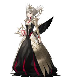 Rule 34 | 1girl, alternate costume, black dress, book, breasts, closed mouth, collarbone, dress, fire emblem, fire emblem heroes, full body, gold trim, grey hair, highres, holding, jewelry, kozaki yuusuke, long dress, long skirt, long sleeves, looking at viewer, nintendo, non-web source, official art, red eyes, short hair, sidelocks, skirt, small breasts, smile, solo, standing, tiara, transparent background, veronica (fire emblem)