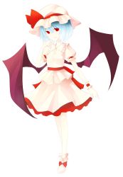 Rule 34 | 1girl, absurdres, bad id, bad pixiv id, bat wings, blue hair, female focus, full body, hat, highres, kazeharu, puffy short sleeves, puffy sleeves, red eyes, remilia scarlet, ribbon, shoes, short hair, short sleeves, solo, standing, touhou, transparent background, wings