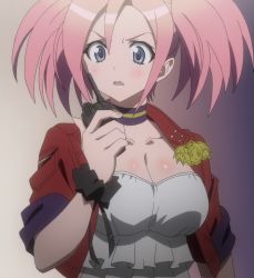 Rule 34 | 1girl, breasts, highres, nashida oriha, pink hair, screencap, solo, stitched, third-party edit, triage x, upper body