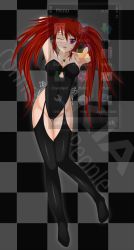 Rule 34 | 1girl, absurdres, breasts, playboy bunny, female focus, full body, highres, long hair, lying, midnight (banyex), purple eyes, red hair, solo, thighhighs, twintails