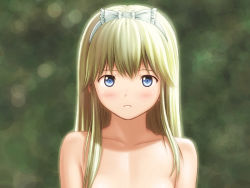 Rule 34 | 1girl, blonde hair, blue eyes, blush, cropped, kobayashi yuji, long hair, looking at viewer, original, out-of-frame censoring, parted lips, solo, topless, upper body