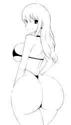 Rule 34 | 1girl, ass, ass focus, bikini, breasts, curvy, highres, huge ass, large breasts, long hair, looking at viewer, looking back, monochrome, nami (one piece), one piece, sketch, solo, swimsuit, thick thighs, thighs, thong, thong bikini, wide hips, zonen404