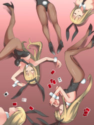 Rule 34 | 5girls, animal ears, armpits, ass, bare shoulders, blonde hair, bow, bowtie, breasts, brown legwear, card, cleavage, closed eyes, defeat, detached collar, fake animal ears, high heels, leotard, long hair, lying, multiple girls, necktie, open mouth, original, pantyhose, playboy bunny, playing card, rabbit ears, rabbit tail, shamanwer, spread legs, tail, unconscious, wrist cuffs