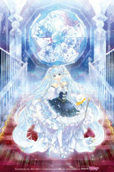 Rule 34 | 1girl, 1other, bare shoulders, beamed eighth notes, blue dress, blue eyes, blue hair, breasts, brooch, cane, cape, detached sleeves, dress, earrings, eighth note, framed breasts, frilled dress, frilled sleeves, frills, full body, glass slipper, gold trim, hair ornament, hand on own chest, hatsune miku, high heels, holding, holding cane, hoop skirt, jewelry, kei (keigarou), layered dress, lens flare, light blue hair, long hair, long sleeves, musical note, neck ruff, neckerchief, official art, open mouth, plaid neckerchief, princess, puffy detached sleeves, puffy sleeves, rabbit, rabbit yukine, red carpet, skirt hold, sleeveless, sleeveless dress, slippers, small breasts, smile, snowflake hair ornament, snowflake print, snowflakes, stained glass, stairs, strapless, strapless dress, striped sleeves, tiara, twintails, very long hair, vocaloid, white legwear, yuki miku, yuki miku (2019)