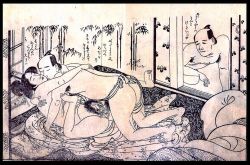 Rule 34 | 1girl, 2boys, bottomless, fine art parody, indoors, japan, monochrome, multiple boys, nihonga, parody, sex, shunga, ukiyo-e, uncensored
