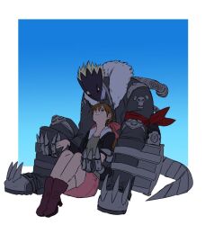 Rule 34 | ai (digimon), beelzebumon, claws, digimon, looking at another, mask, red eyes, spikes, tail, third eye