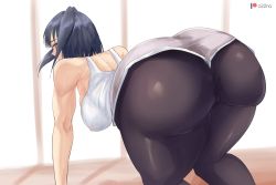 Rule 34 | 1girl, all fours, ass, ass focus, bare shoulders, black hair, breasts, cameltoe, from behind, hololive, hololive english, huge ass, large breasts, long hair, looking away, o22no, ouro kronii, pantyhose, pantyhose under shorts, shiny clothes, shiny skin, shorts, sideboob, solo, sports bra, thick thighs, thighs, twintails, virtual youtuber