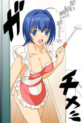 Rule 34 | 00s, 1girl, a1 (initial-g), ahoge, apron, blue hair, blush, breasts, cleavage, covered erect nipples, hayase mitsuki, kimi ga nozomu eien, large breasts, naked apron, open mouth, solo
