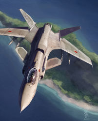 Rule 34 | 10s, 2012, ace combat, ace combat assault horizon, aircraft, airplane, asf-x shinden ii, fighter jet, highres, island, japan, jet, military, military vehicle, missile, no humans, ocean, pilot suit, pvtskwerl, realistic, science fiction, signature, solo, vehicle focus