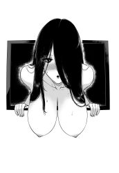 black_eyes black_hair breasts ghost large_breasts long_hair monochrome original xter yamamura_sadako