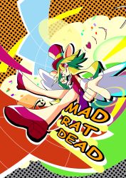 Rule 34 | 1girl, animal ears, blush stickers, breasts, green hair, hat, heart, highres, leotard, mad rat dead, mouse (animal), mouse ears, mouse girl, mouse tail, nippon ichi, rat god, red eyes, tail, top hat, wings, wrist cuffs