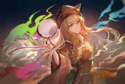 Rule 34 | 1girl, black hat, blonde hair, commentary request, constellation print, drum, green skirt, hand up, hat, highres, instrument, kita (kitairoha), long hair, long sleeves, looking at viewer, matara okina, mixed-language commentary, skirt, smile, solo, star (sky), star (symbol), star in eye, symbol in eye, tabard, touhou, tsuzumi, upper body, wide sleeves, yellow eyes