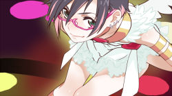Rule 34 | 10s, 1boy, angel wings, armlet, bad id, bad pixiv id, bitte, black hair, clothes lift, cosplay, crossdressing, earrings, from above, glasses, green eyes, idolmaster, idolmaster side-m, iseya shiki, jewelry, leaning forward, looking at viewer, male focus, multicolored hair, panty &amp; stocking with garterbelt, panty (psg), panty (psg) (cosplay), parody, pink-framed eyewear, skirt, skirt lift, solo, streaked hair, undressing, white wings, wings