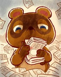 Rule 34 | 1boy, animal crossing, bad id, bad twitter id, counting money, furry, furry male, half-closed eyes, highres, male focus, money, nintendo, shaded face, solo, tom nook (animal crossing)